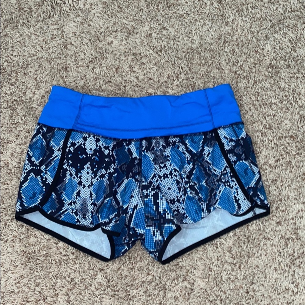 BLUE SNAKESKIN LULULEMON SHORTS